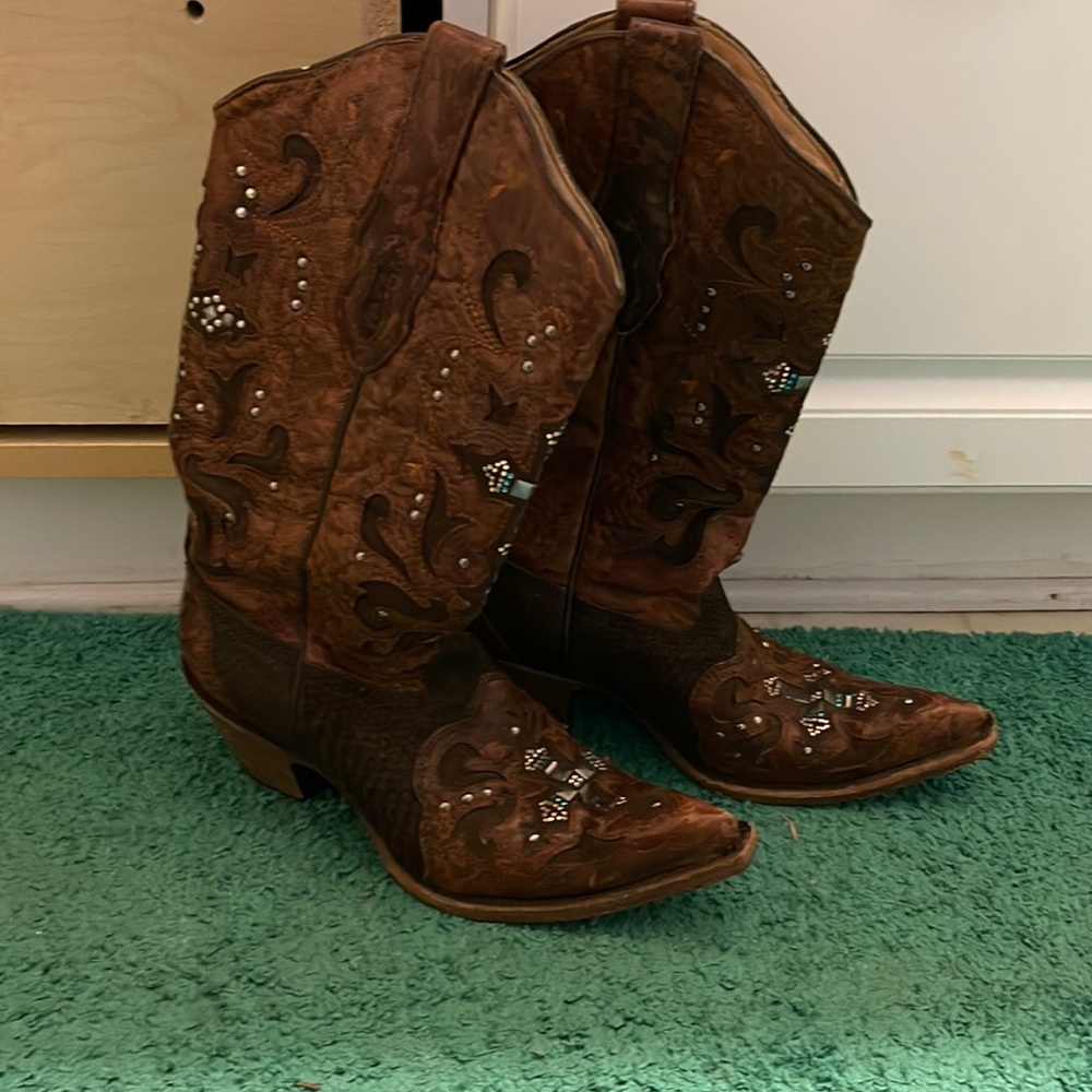 Handmade Leather Boots With Crosses On Them Gem